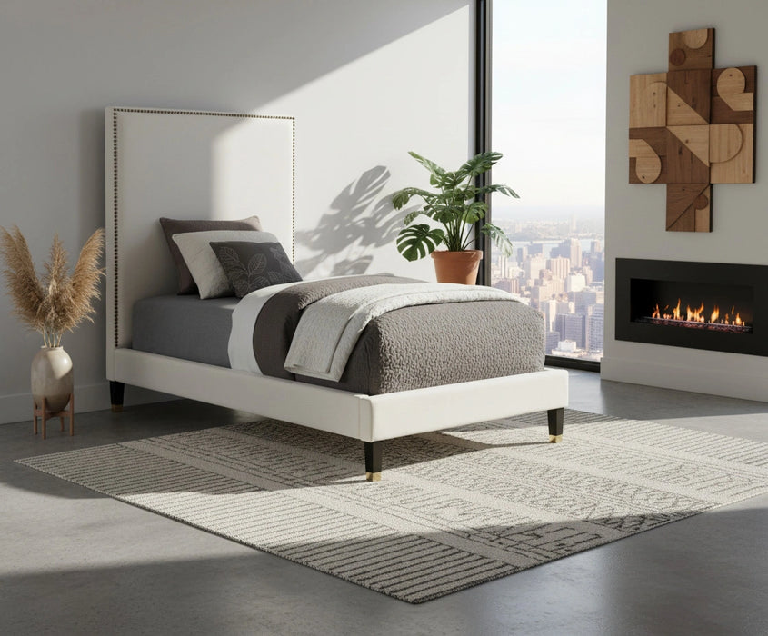 Harlie Cream Velvet Twin Bed