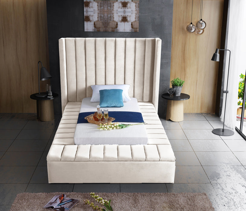 Kiki Cream Velvet Twin Bed (3 Boxes)