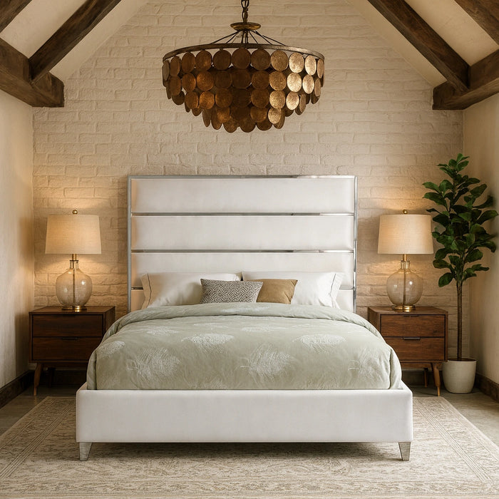Zuma White Velvet Queen Bed