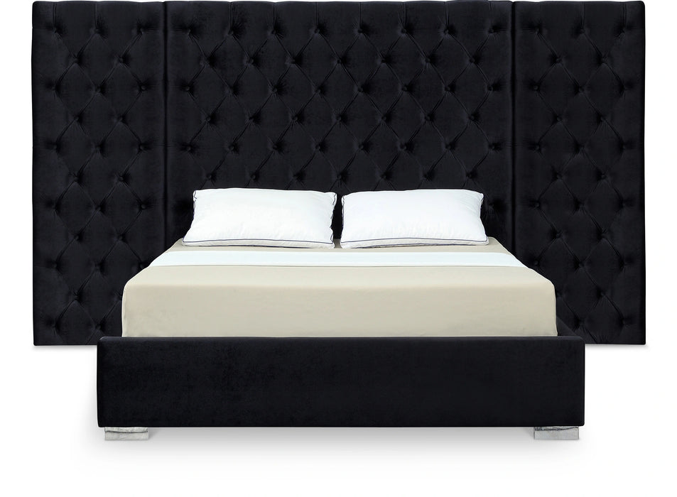 Grande Black Velvet Queen Bed (3 Boxes)