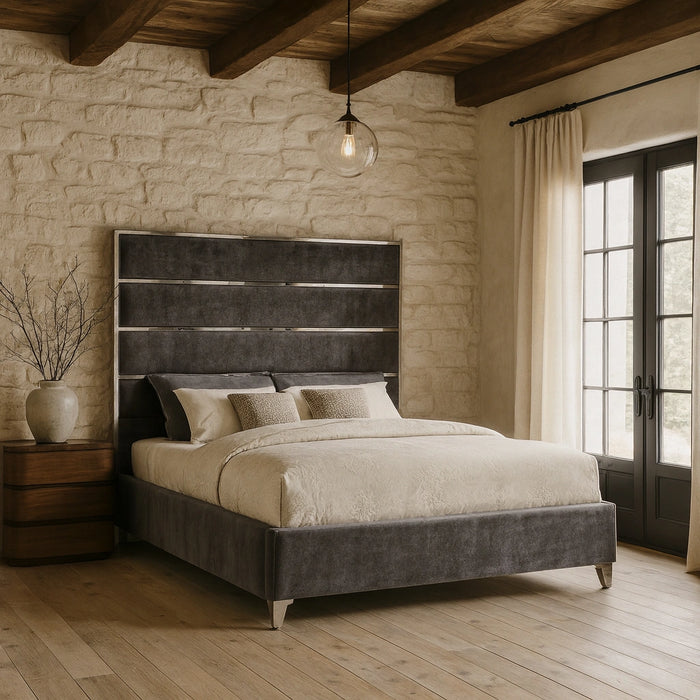 Zuma Grey Velvet King Bed