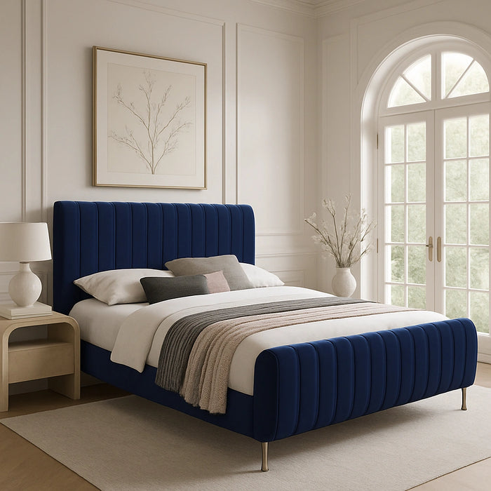 Zara Navy Velvet Queen Bed (3 Boxes)