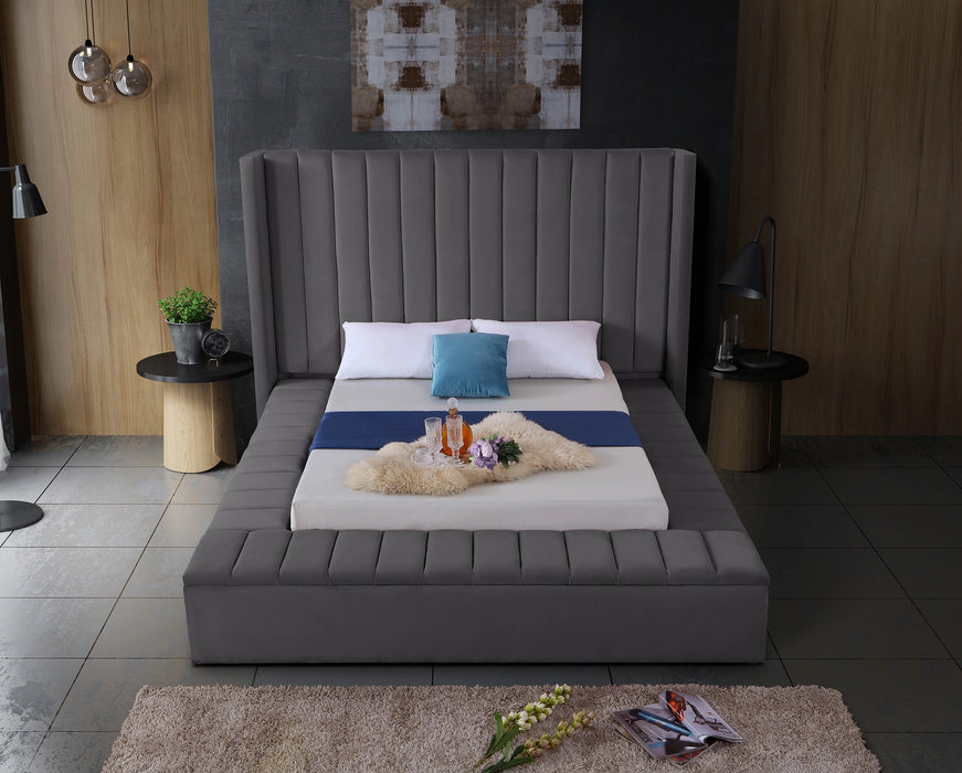 Kiki Grey Velvet Full Bed (3 Boxes)