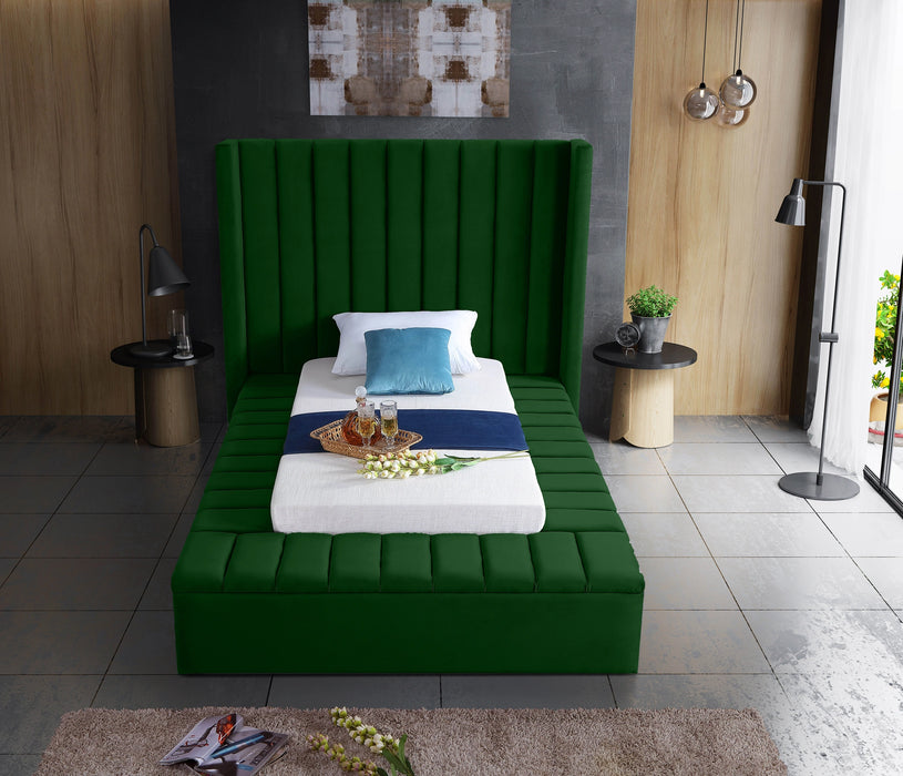 Kiki Green Velvet Twin Bed (3 Boxes)