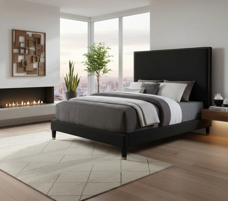 Harlie Black Velvet Queen Bed