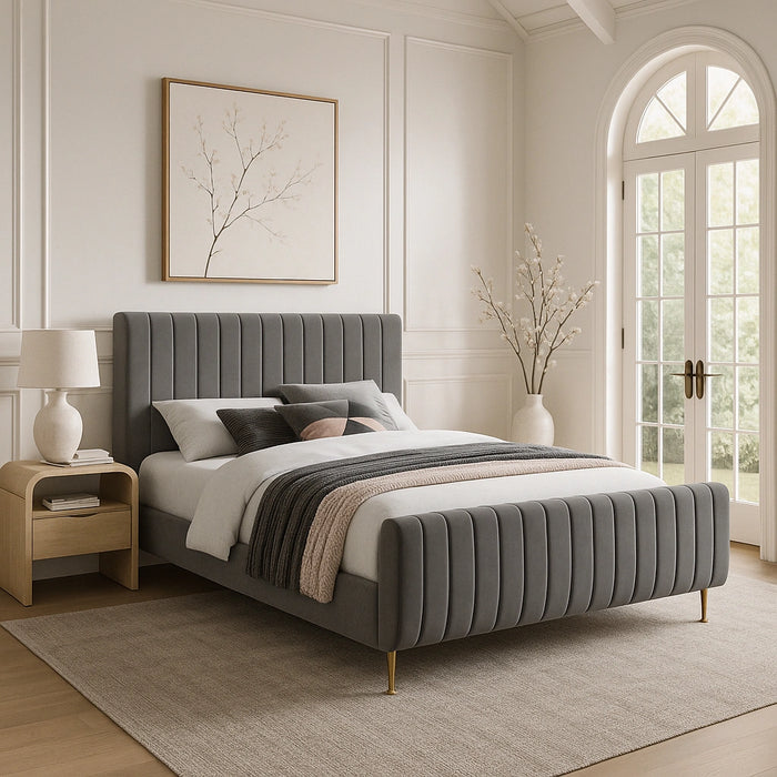 Zara Grey Velvet Queen Bed (3 Boxes)
