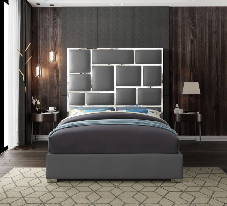 Milan Grey Faux Leather Queen Bed