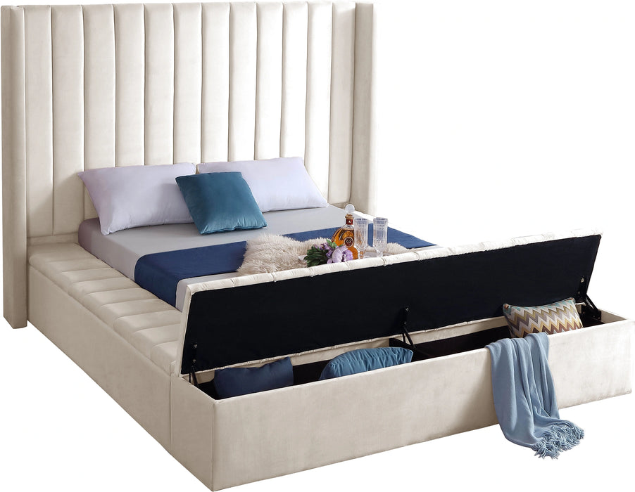 Kiki Cream Velvet Queen Bed (3 Boxes)