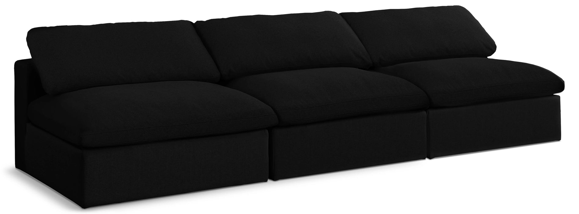 Serene Black Linen Fabric Deluxe Cloud Modular Armless Sofa