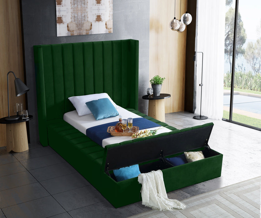 Kiki Green Velvet Twin Bed (3 Boxes)