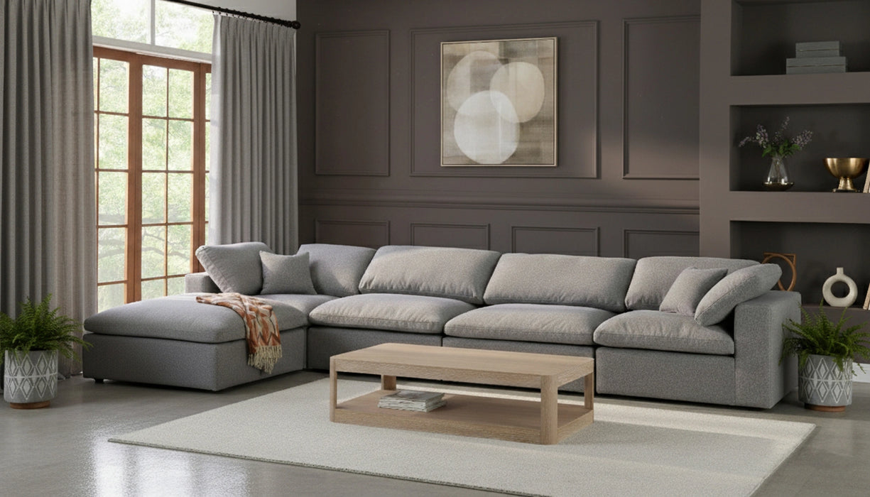 Serene Grey Linen Fabric Deluxe Cloud Modular Sectional