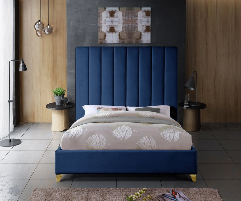 Via Navy Velvet King Bed