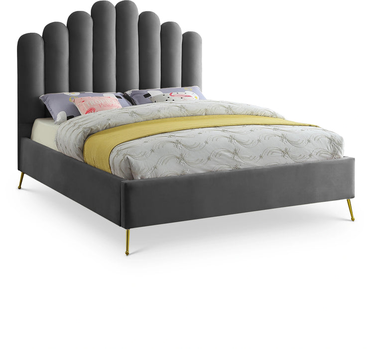 Lily Grey Velvet Queen Bed