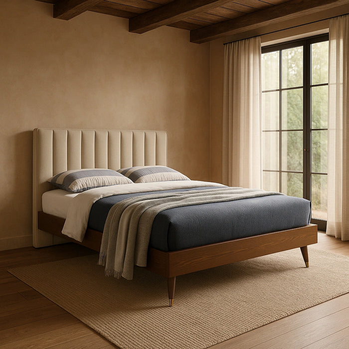 Vance Beige Linen Fabric King Bed (3 Boxes)