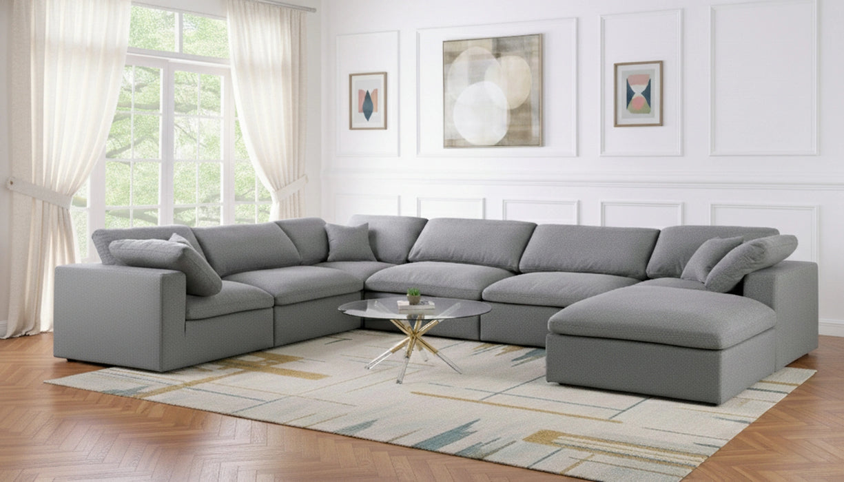 Serene Grey Linen Fabric Deluxe Cloud Modular Sectional