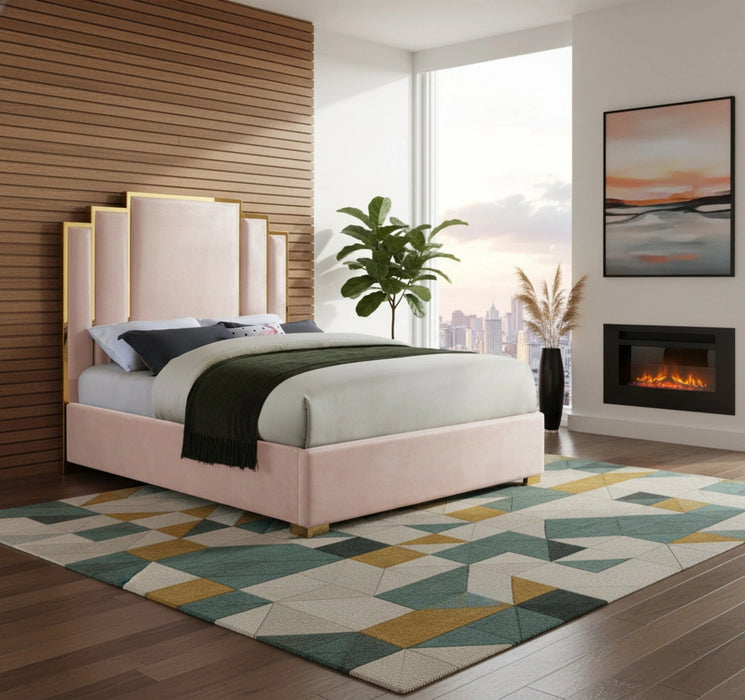 Hugo Pink Velvet Queen Bed