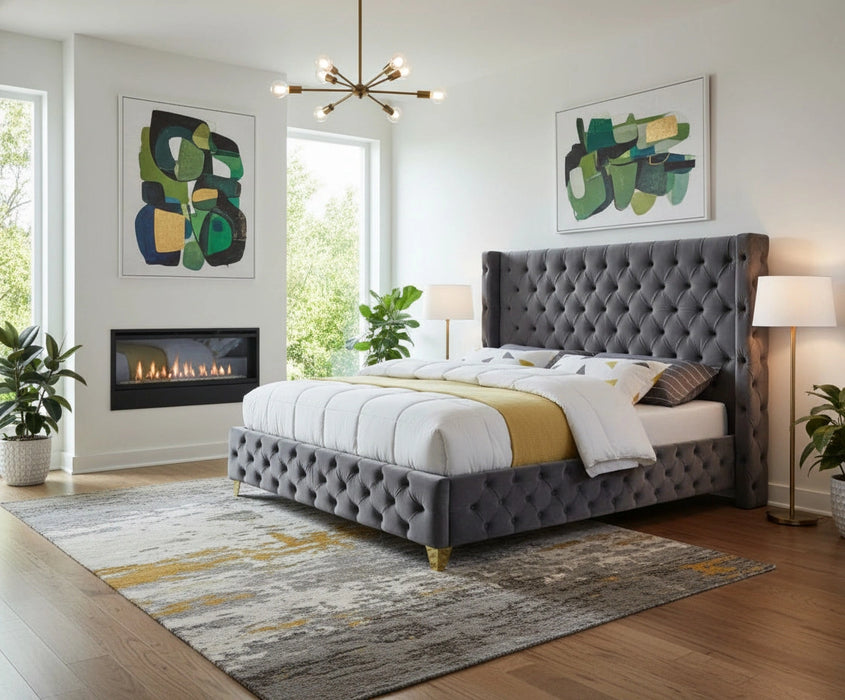 Savan Grey Velvet Full Bed