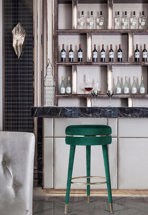 Coral Green Velvet Bar Stool