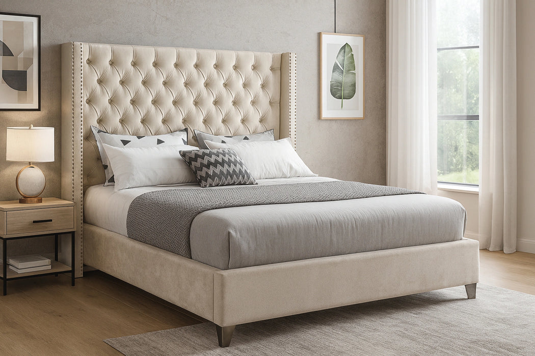 Aiden Cream Velvet Full Bed