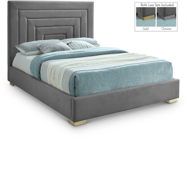 Nora Grey Velvet Queen Bed