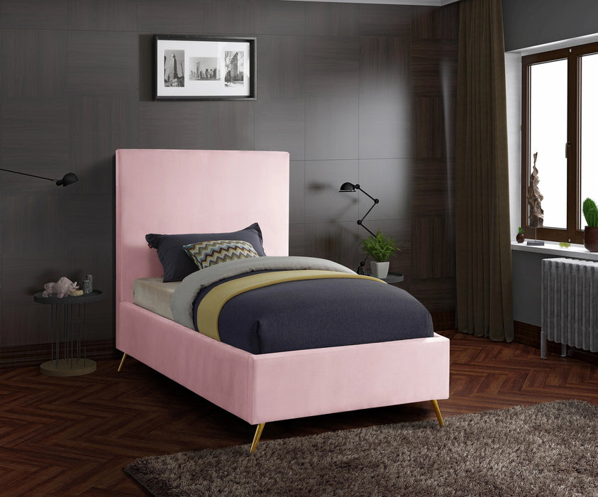 Jasmine Pink Velvet Twin Bed