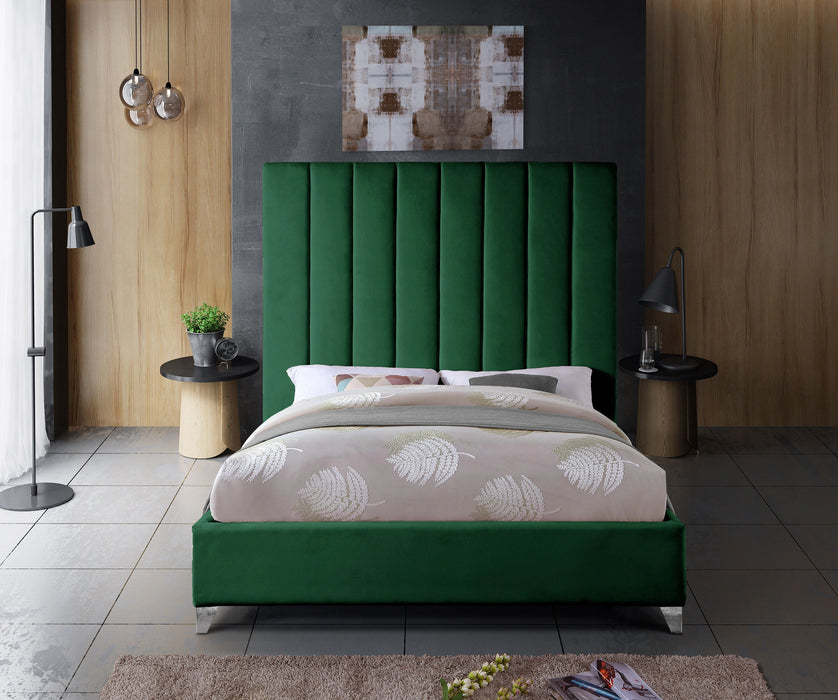 Via Green Velvet Queen Bed