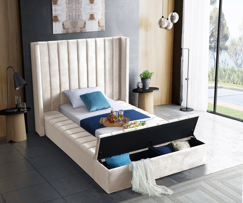 Kiki Cream Velvet Twin Bed (3 Boxes)