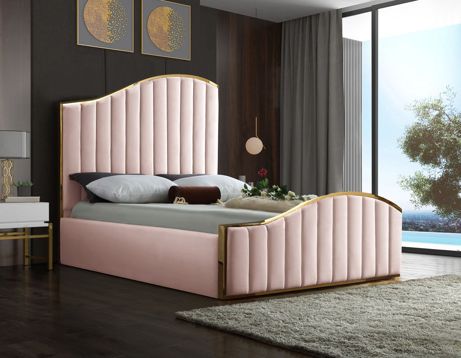 Jolie Pink Velvet King Bed (3 Boxes)
