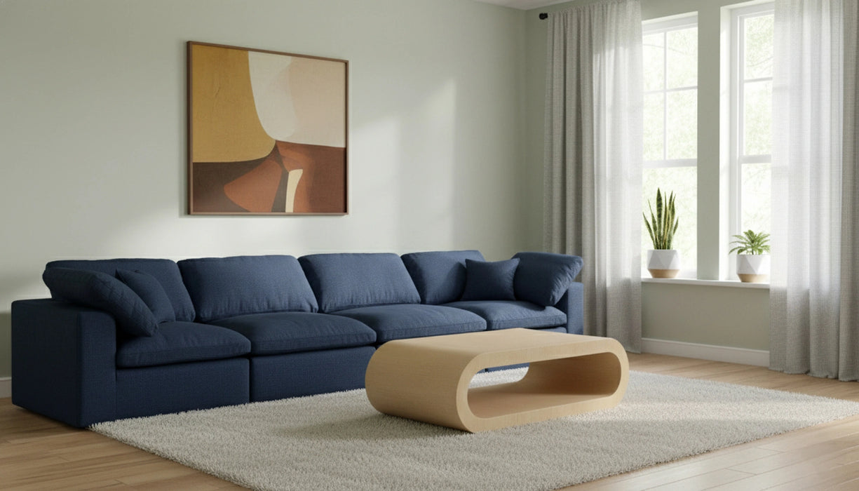 Serene Navy Linen Fabric Deluxe Cloud Modular Sofa