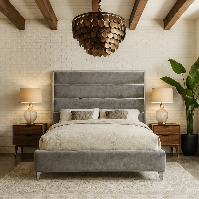 Zuma Grey Velvet Queen Bed