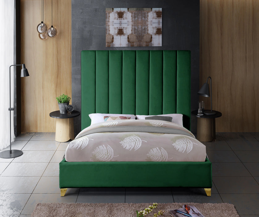 Via Green Velvet Queen Bed