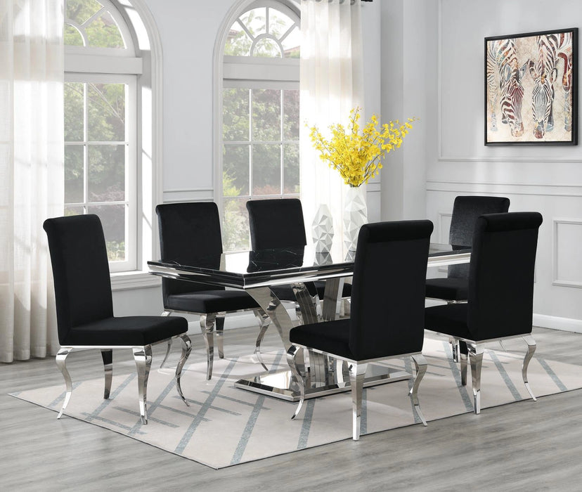 Dining Table (Black Marble) & 6 Black Velvet Chairs