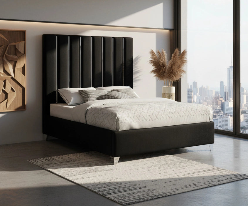 Enzo Black Velvet Queen Bed