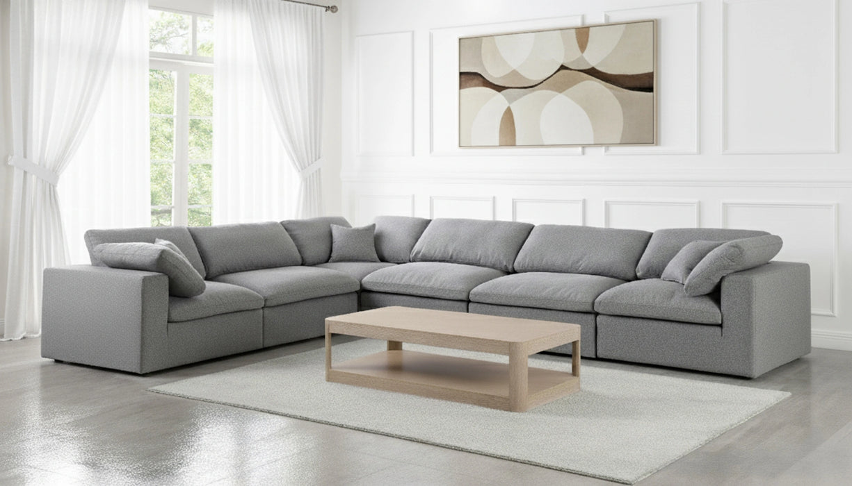 Serene Grey Linen Fabric Deluxe Cloud Modular Sectional