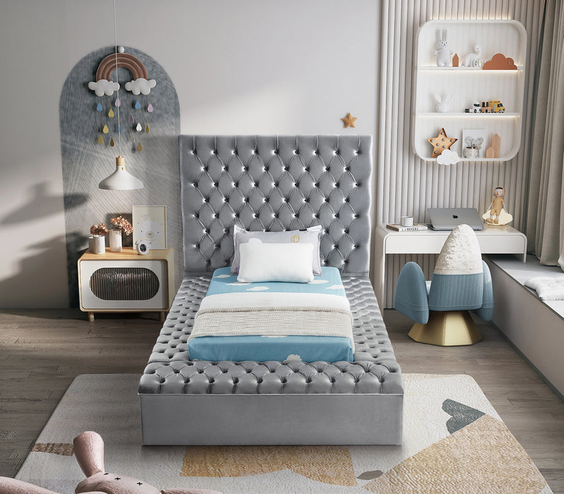 Bliss Grey Velvet Twin Bed (3 Boxes)