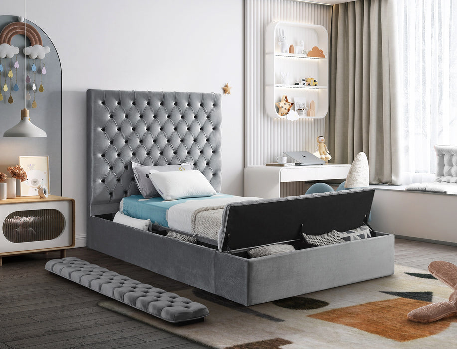 Bliss Grey Velvet Twin Bed (3 Boxes)