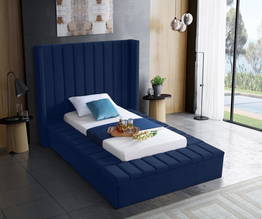 Kiki Navy Velvet Twin Bed (3 Boxes)