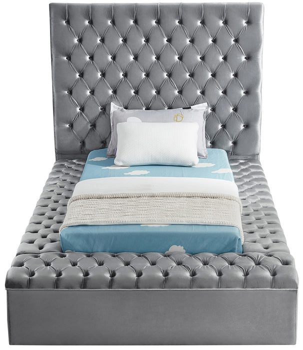 Bliss Grey Velvet Twin Bed (3 Boxes)