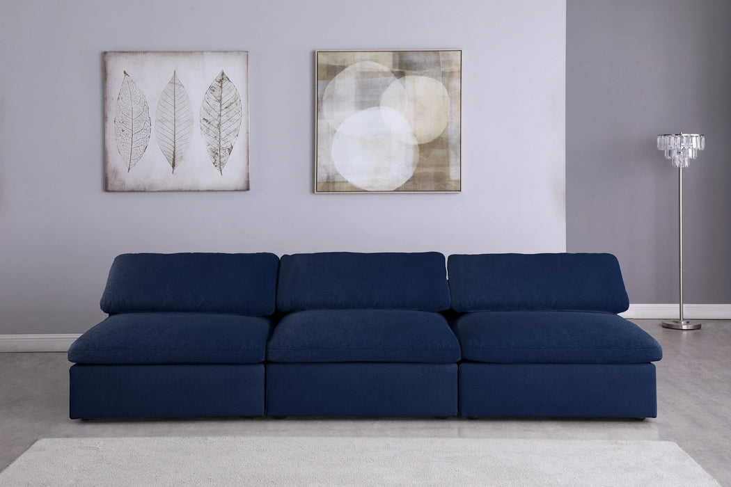 Serene Navy Linen Fabric Deluxe Cloud Modular Armless Sofa