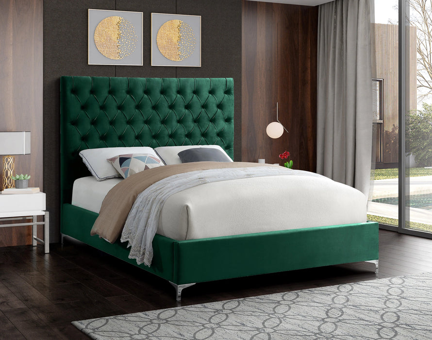 Cruz Green Velvet Queen Bed