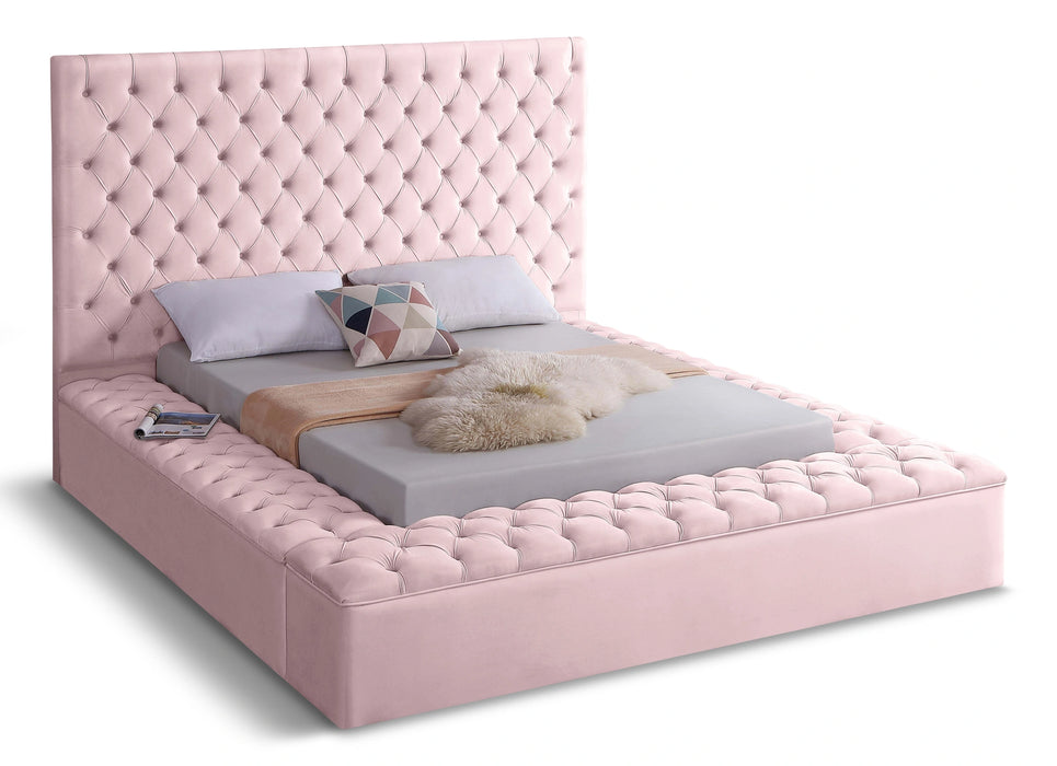 Bliss Pink Velvet King Bed (3 Boxes)
