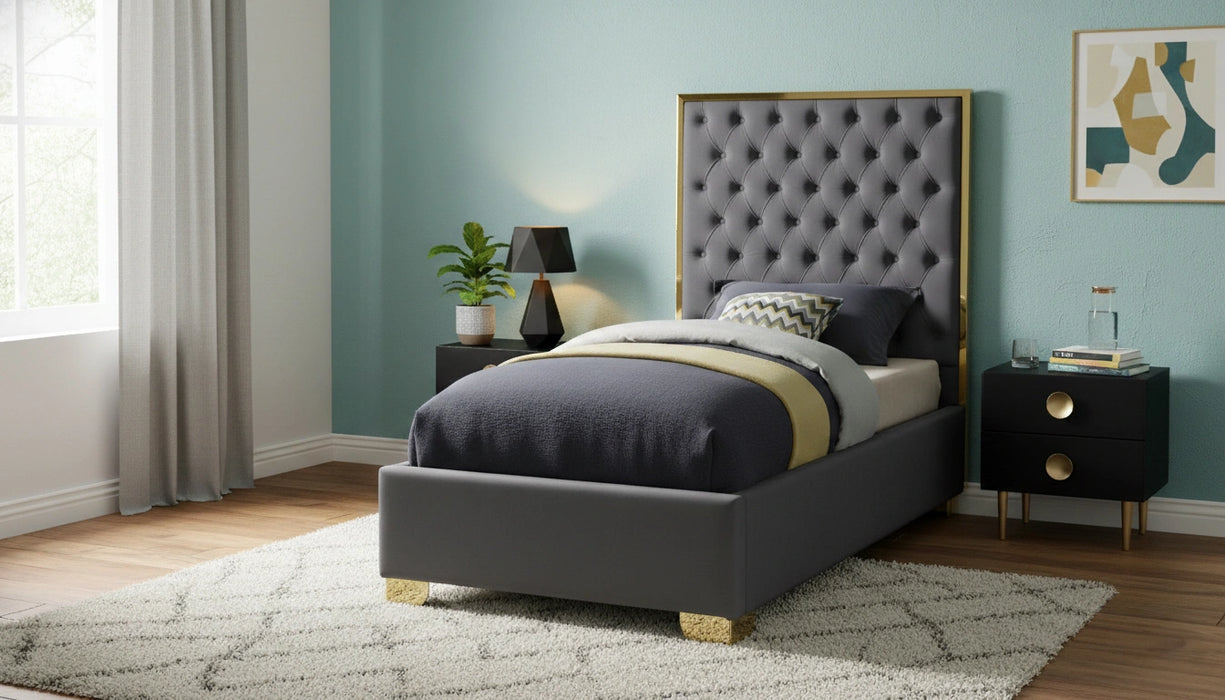 Lana Grey Velvet Twin Bed