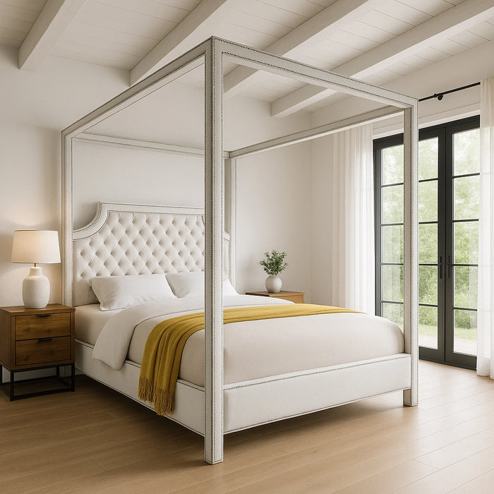 Rowan White Velvet King Bed (3 Boxes)