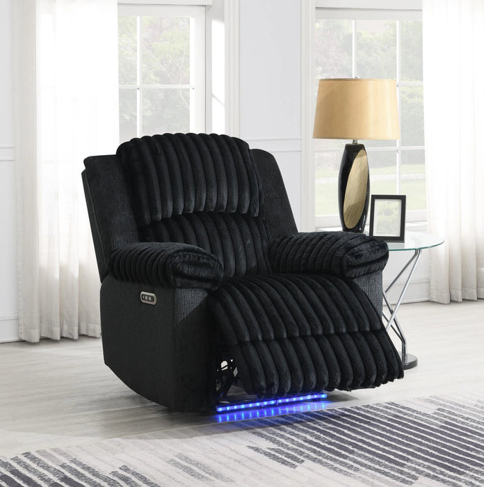 Black Corduroy Power Led Reclining Loveseat W/Bluetooth Speaker