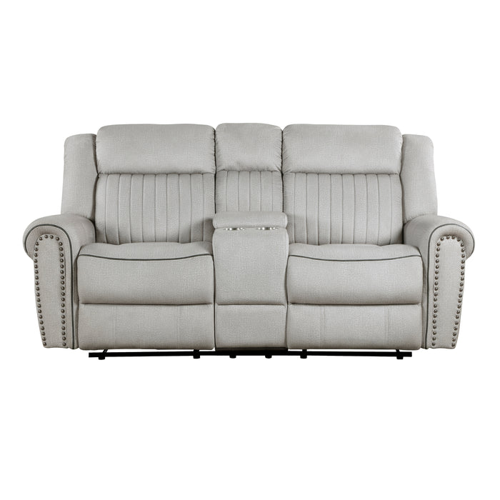 Brennen Double Reclining Loveseat with Center Console in Gray - 9204MT-2