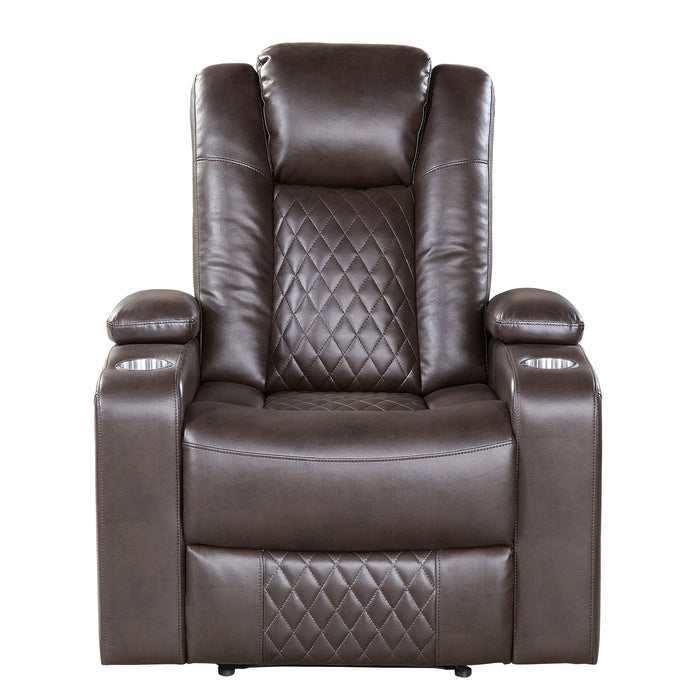 Caelan Power Reclining Chair with Power Headrest, Cup holders and Storage Arms in Brown - 9366DB-1PWH