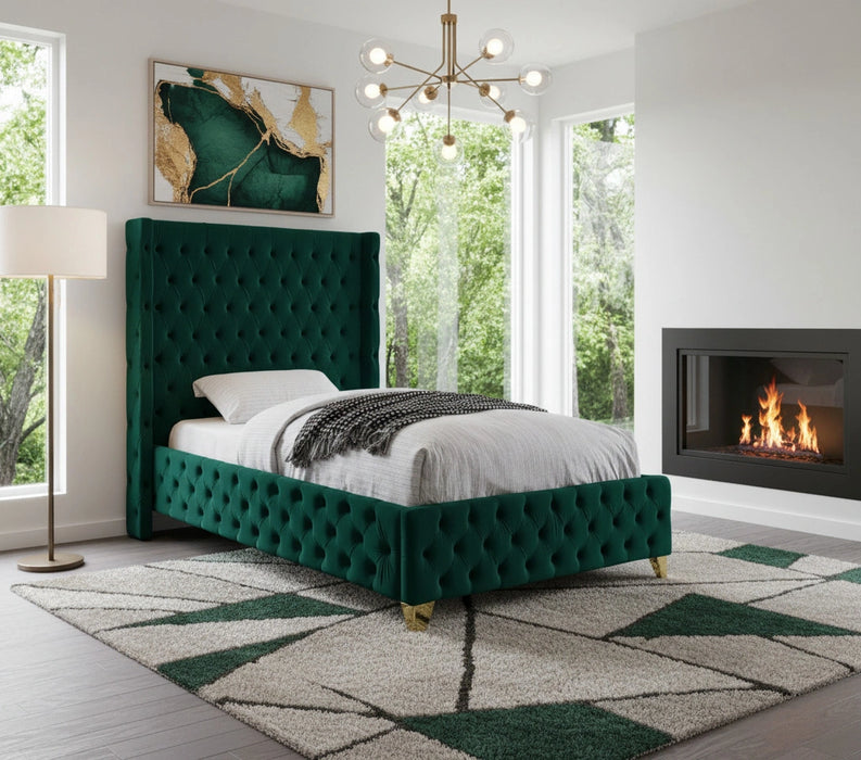 Savan Green Velvet Twin Bed