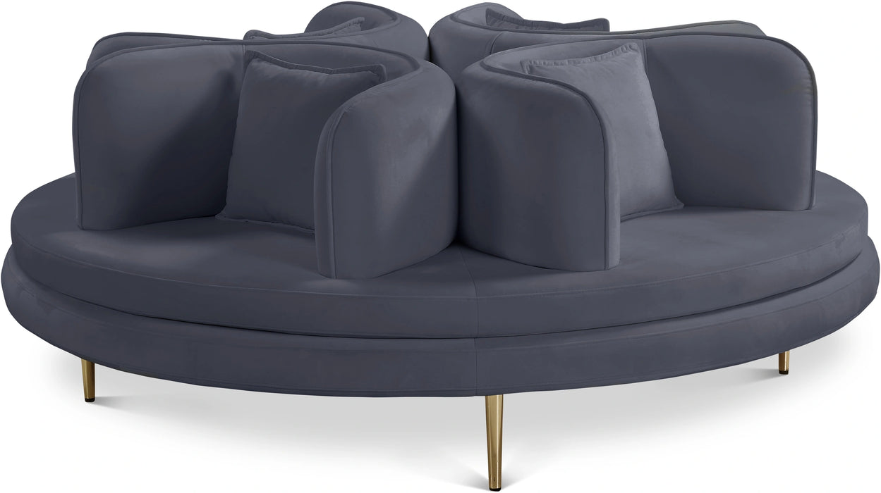 Circlet Grey Velvet Round Sofa Settee