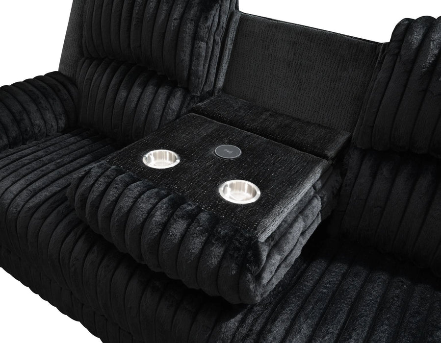 Black Corduroy Power Led Reclining Loveseat W/Bluetooth Speaker
