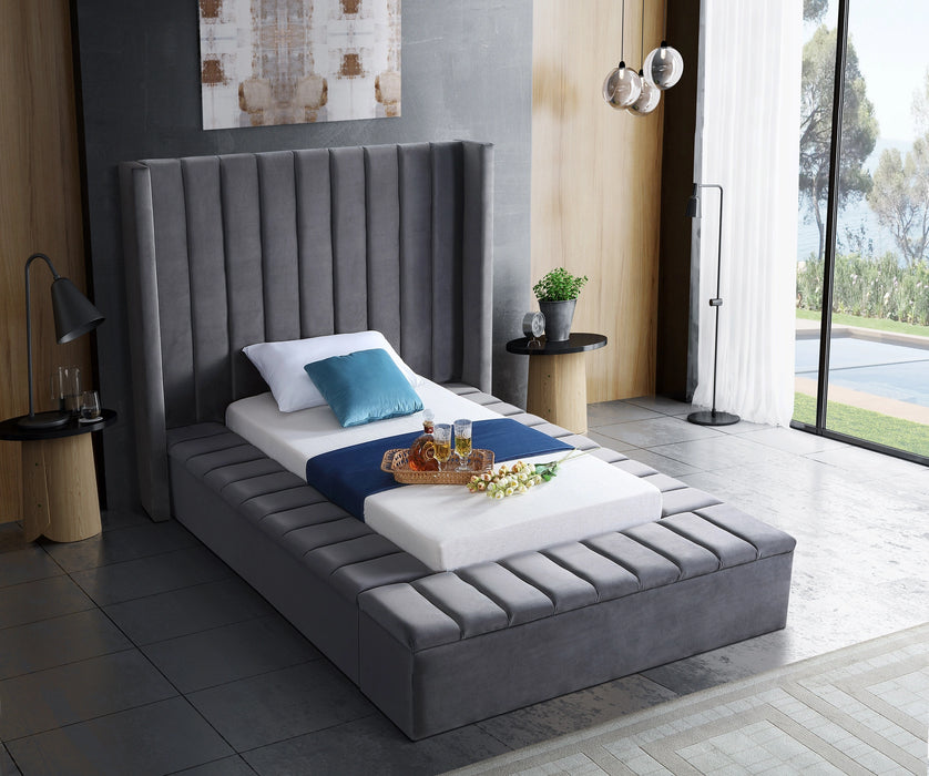 Kiki Grey Velvet Twin Bed (3 Boxes)
